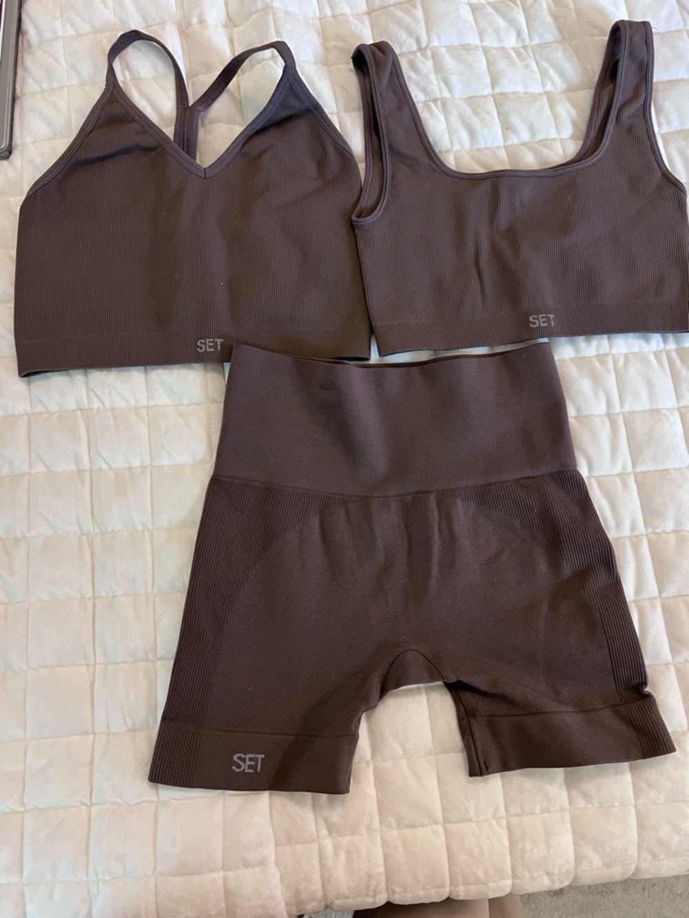 SET Active Chocolate Brown Seamless Sports Bras & High-Waist Shorts Set